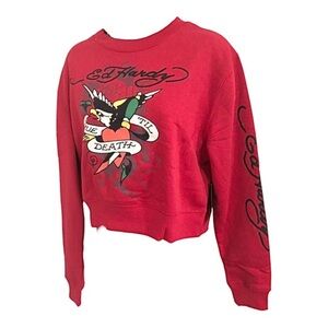 Ed Hardy red graphic print ‘true till death’‎ Don Ed Hardy printed sweatshirt